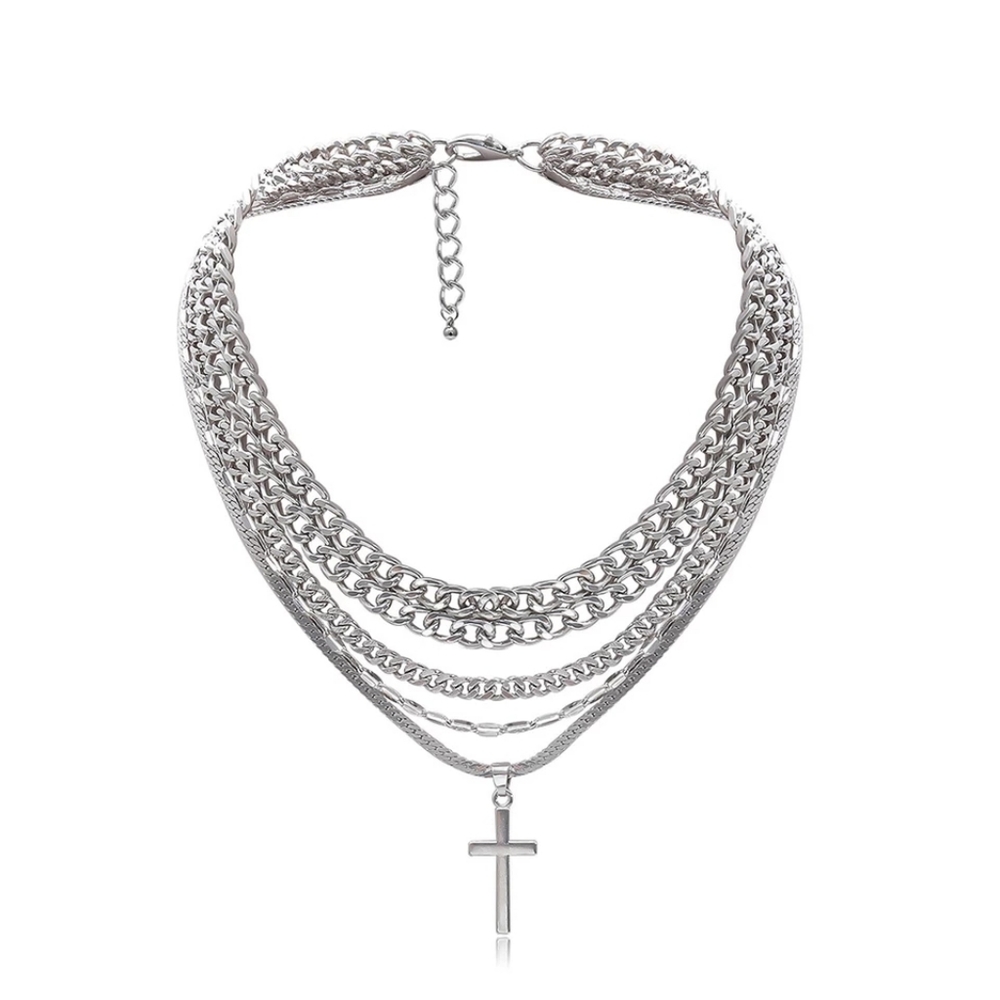 Multilayer Cross ✝️ Catholic Christian Church Silver Necklace